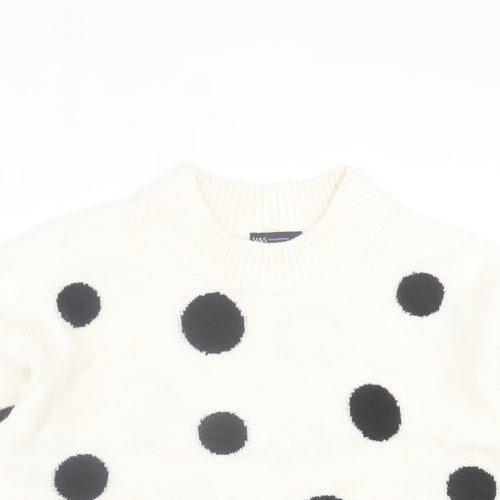Marks and Spencer Womens White Round Neck Polka Dot Acrylic Pullover Jumper Size L