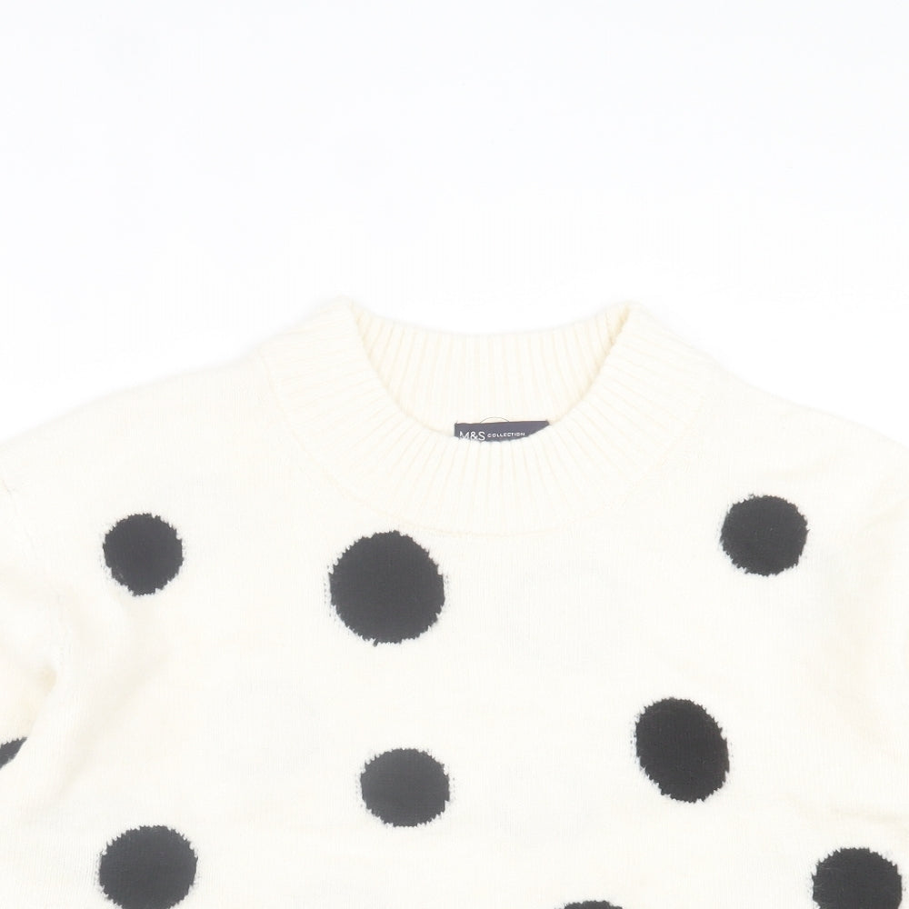Marks and Spencer Womens White Round Neck Polka Dot Acrylic Pullover Jumper Size L