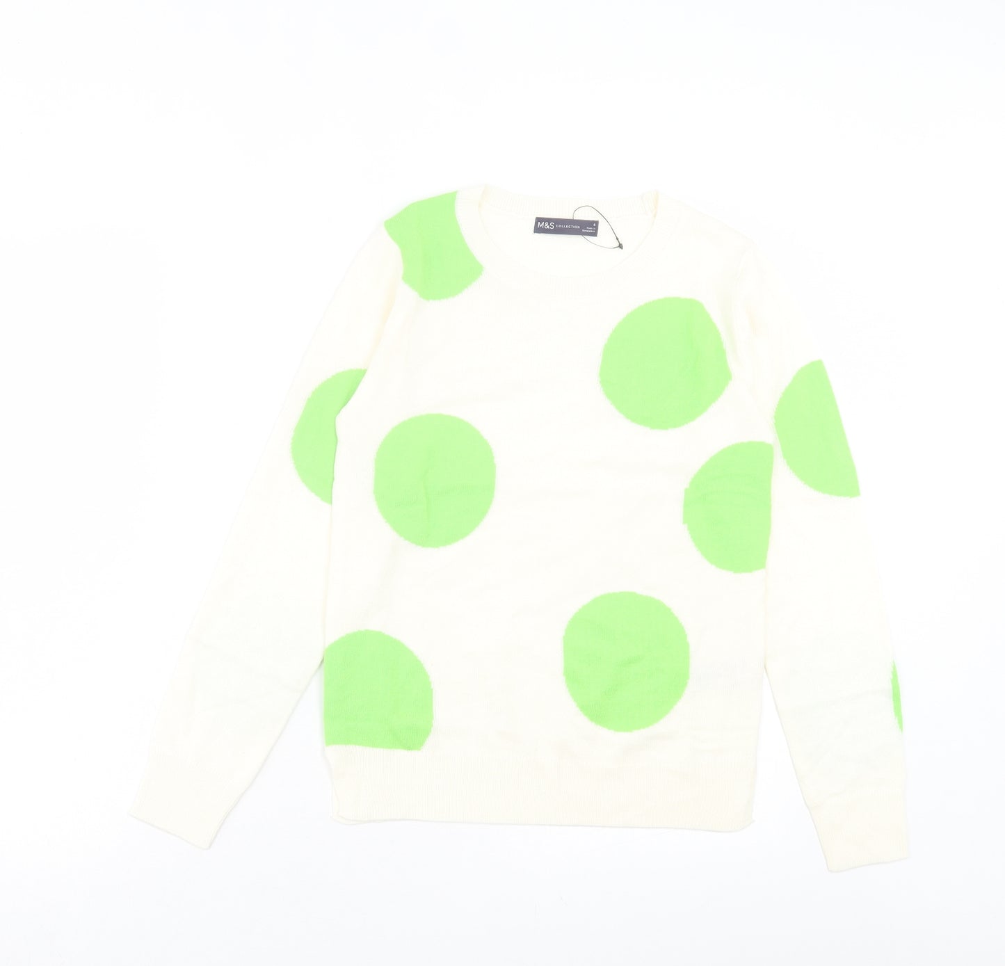 Marks and Spencer Womens Green Crew Neck Polka Dot Acrylic Pullover Jumper Size 6