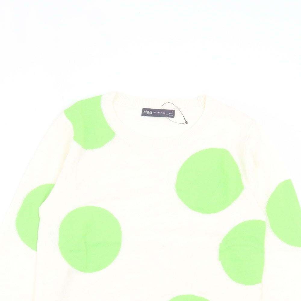 Marks and Spencer Womens Green Crew Neck Polka Dot Acrylic Pullover Jumper Size 6