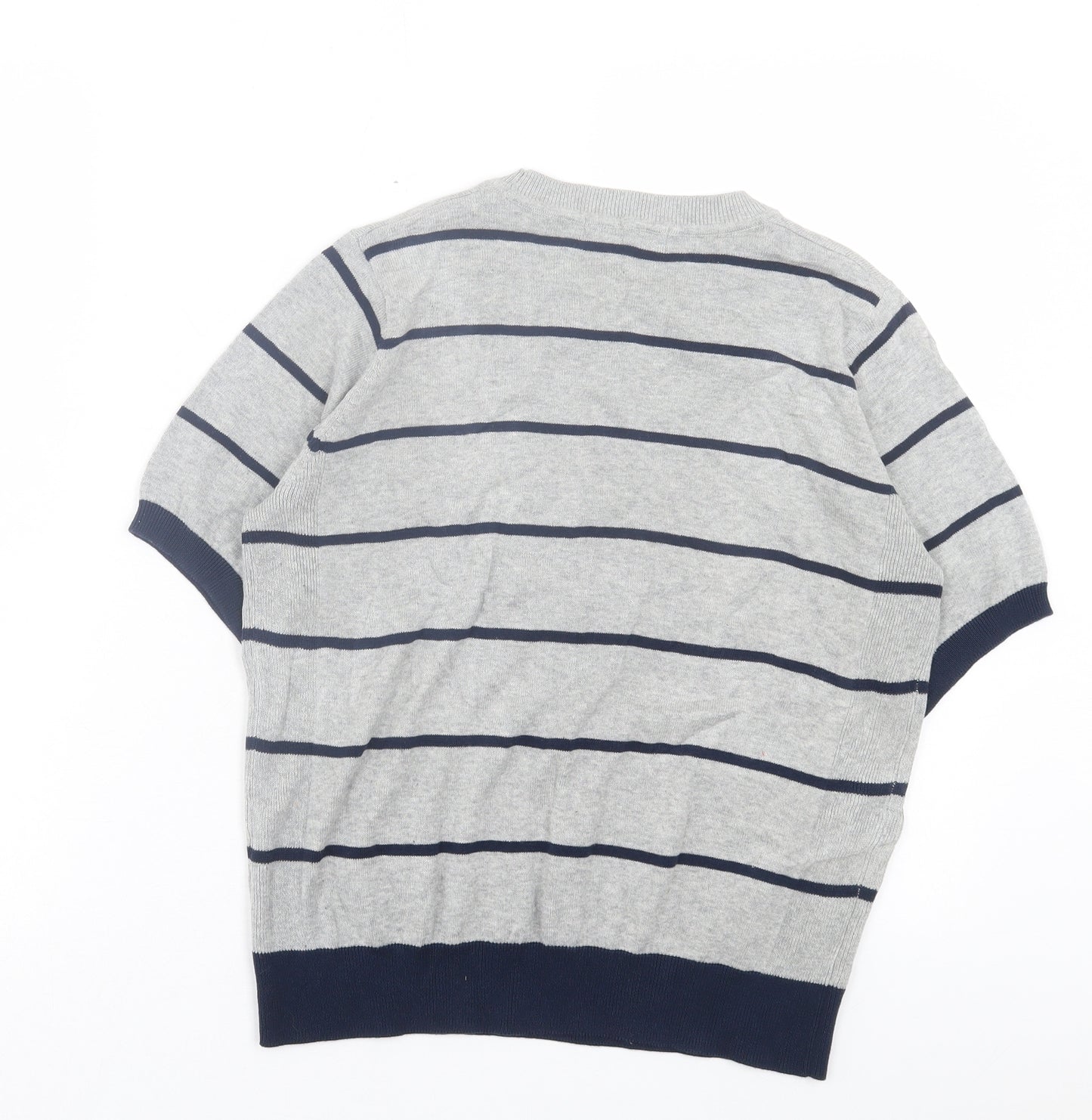 Marks and Spencer Womens Grey Striped Acrylic Basic T-Shirt Size 12 Crew Neck