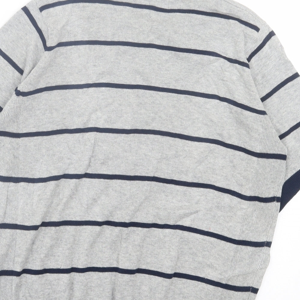 Marks and Spencer Womens Grey Striped Acrylic Basic T-Shirt Size 12 Crew Neck