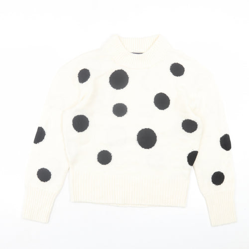 Marks and Spencer Womens White Round Neck Polka Dot Acrylic Pullover Jumper Size S