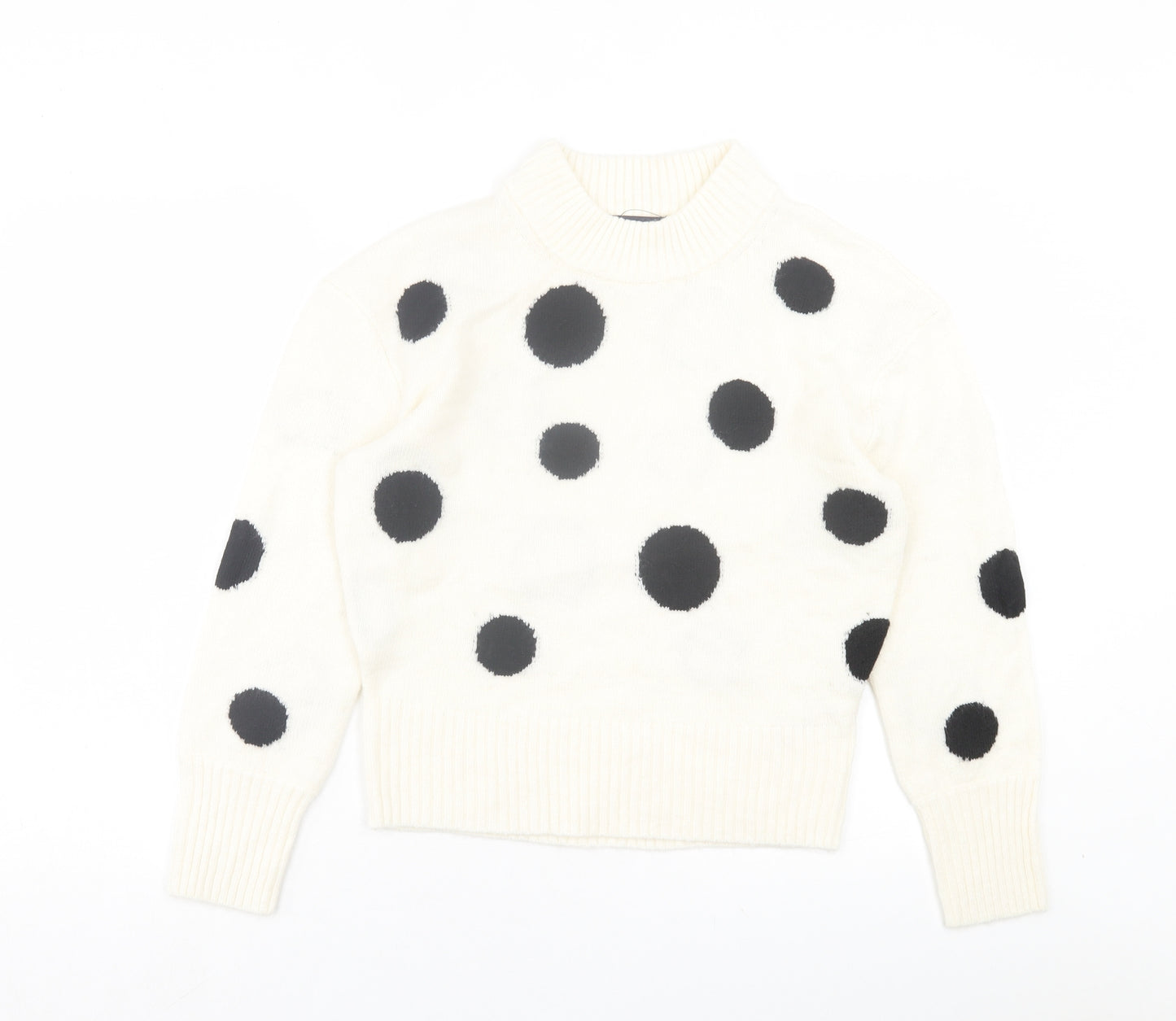 Marks and Spencer Womens White Round Neck Polka Dot Acrylic Pullover Jumper Size S