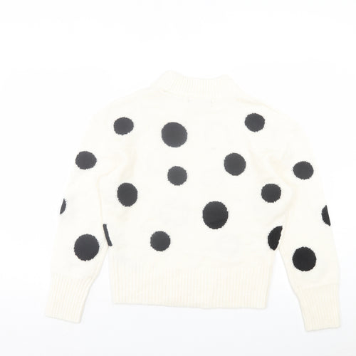 Marks and Spencer Womens White Round Neck Polka Dot Acrylic Pullover Jumper Size S