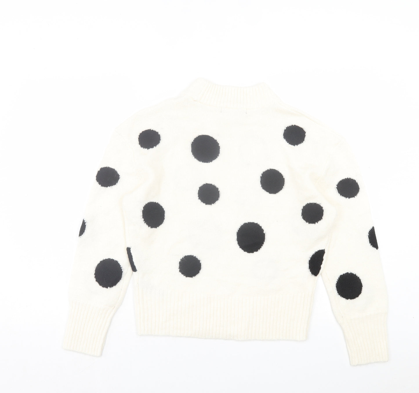Marks and Spencer Womens White Round Neck Polka Dot Acrylic Pullover Jumper Size S