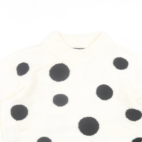 Marks and Spencer Womens White Round Neck Polka Dot Acrylic Pullover Jumper Size S