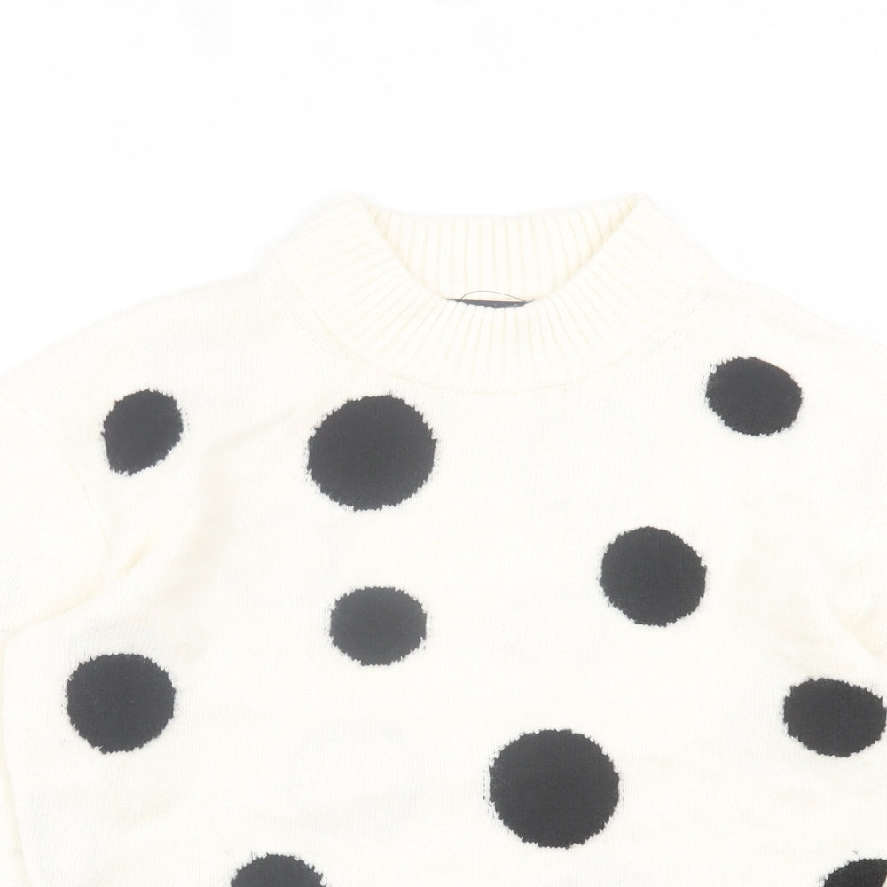 Marks and Spencer Womens White Round Neck Polka Dot Acrylic Pullover Jumper Size S