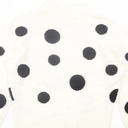 Marks and Spencer Womens White Round Neck Polka Dot Acrylic Pullover Jumper Size S