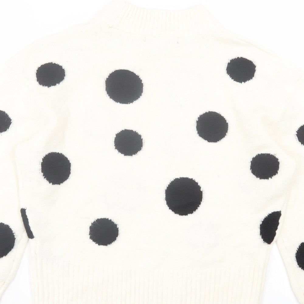 Marks and Spencer Womens White Round Neck Polka Dot Acrylic Pullover Jumper Size S