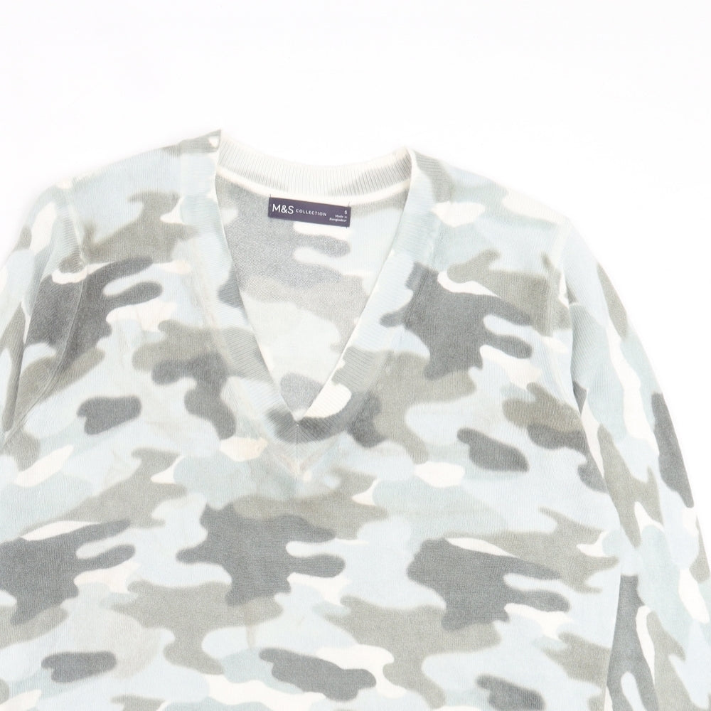 Marks and Spencer Womens Beige V-Neck Camouflage Acrylic Pullover Jumper Size S