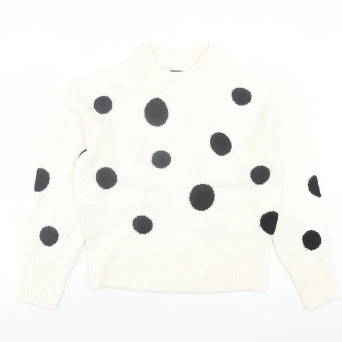 Marks and Spencer Womens White Crew Neck Polka Dot Acrylic Pullover Jumper Size M