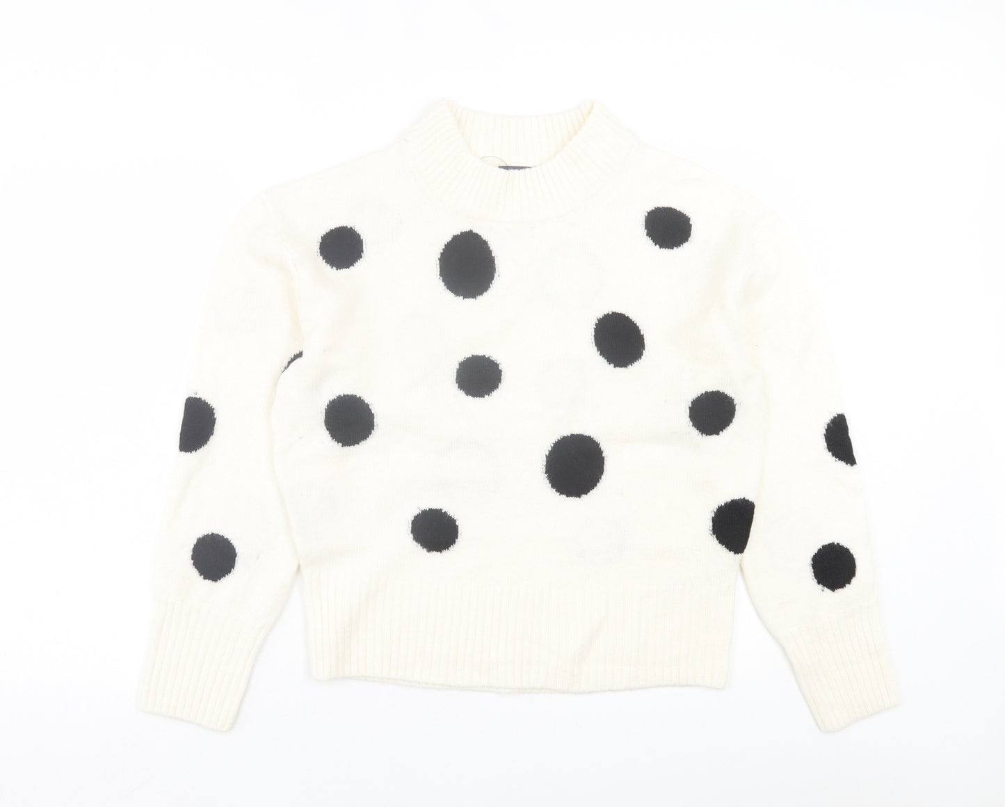 Marks and Spencer Womens White Crew Neck Polka Dot Acrylic Pullover Jumper Size M