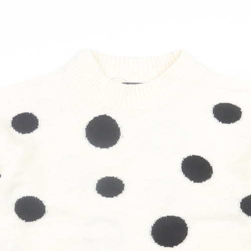 Marks and Spencer Womens White Crew Neck Polka Dot Acrylic Pullover Jumper Size M
