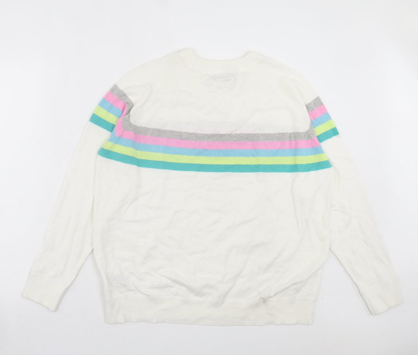 Marks and Spencer Womens Ivory Crew Neck Striped Cotton Pullover Jumper Size L