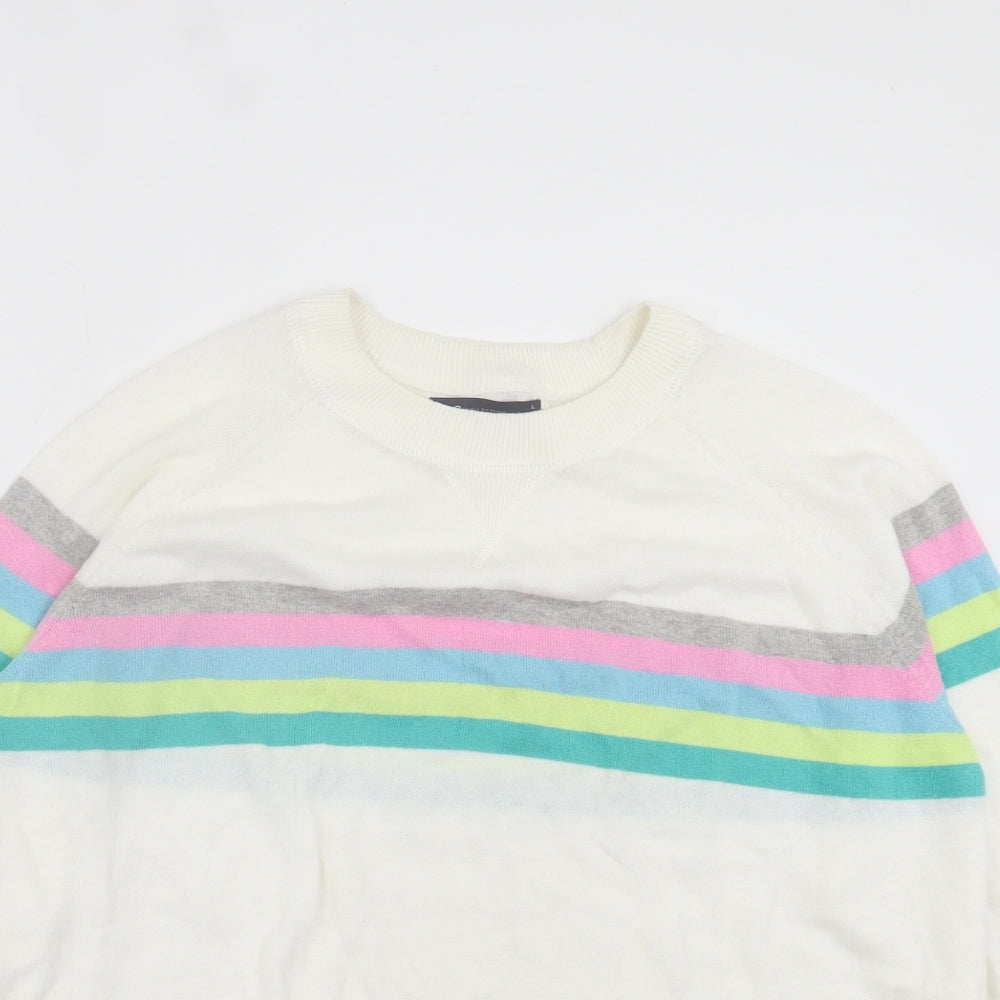 Marks and Spencer Womens Ivory Crew Neck Striped Cotton Pullover Jumper Size L