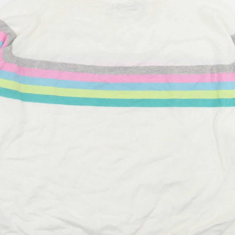 Marks and Spencer Womens Ivory Crew Neck Striped Cotton Pullover Jumper Size L