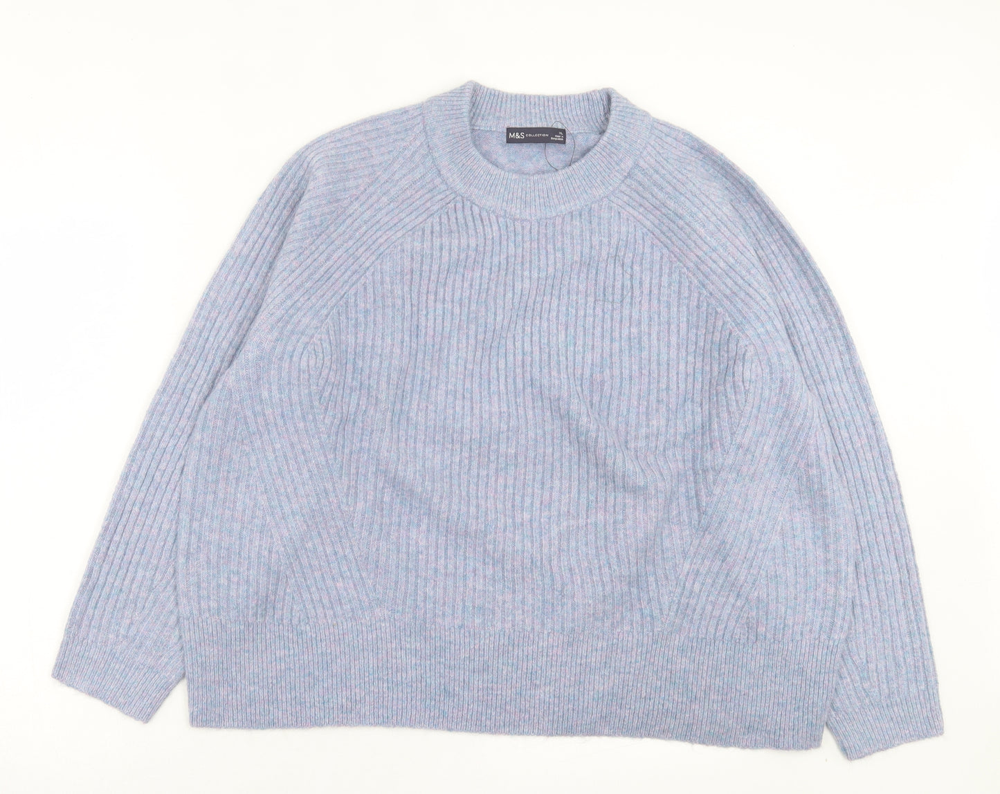 Marks and Spencer Womens Blue Crew Neck Acrylic Pullover Jumper Size XL