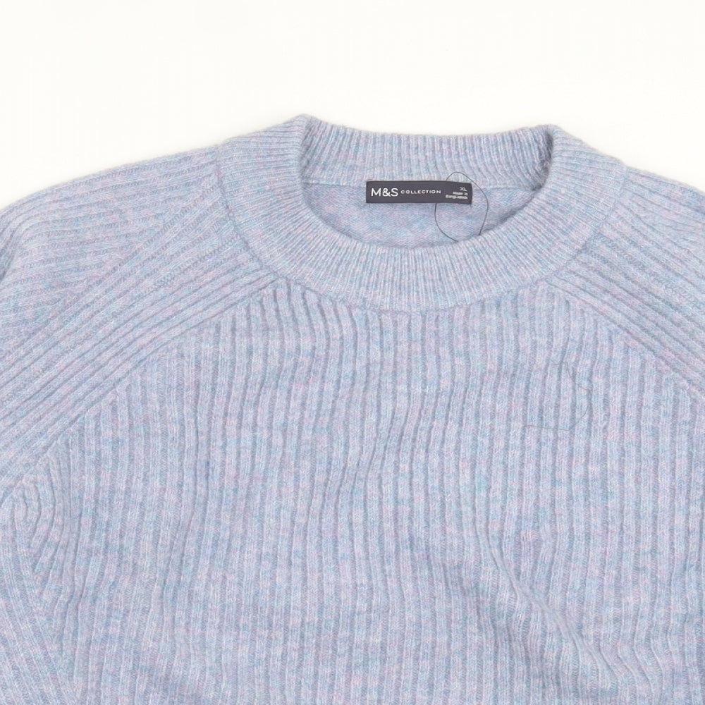 Marks and Spencer Womens Blue Crew Neck Acrylic Pullover Jumper Size XL