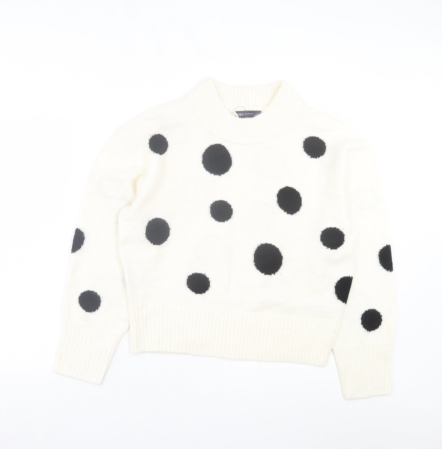 Marks and Spencer Womens White Round Neck Polka Dot Acrylic Pullover Jumper Size M