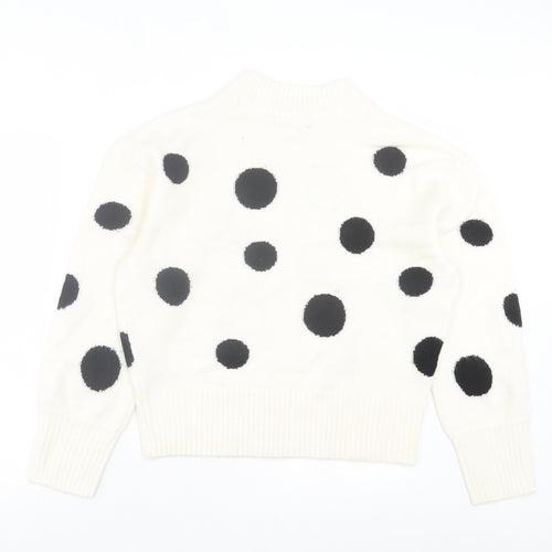 Marks and Spencer Womens White Round Neck Polka Dot Acrylic Pullover Jumper Size M