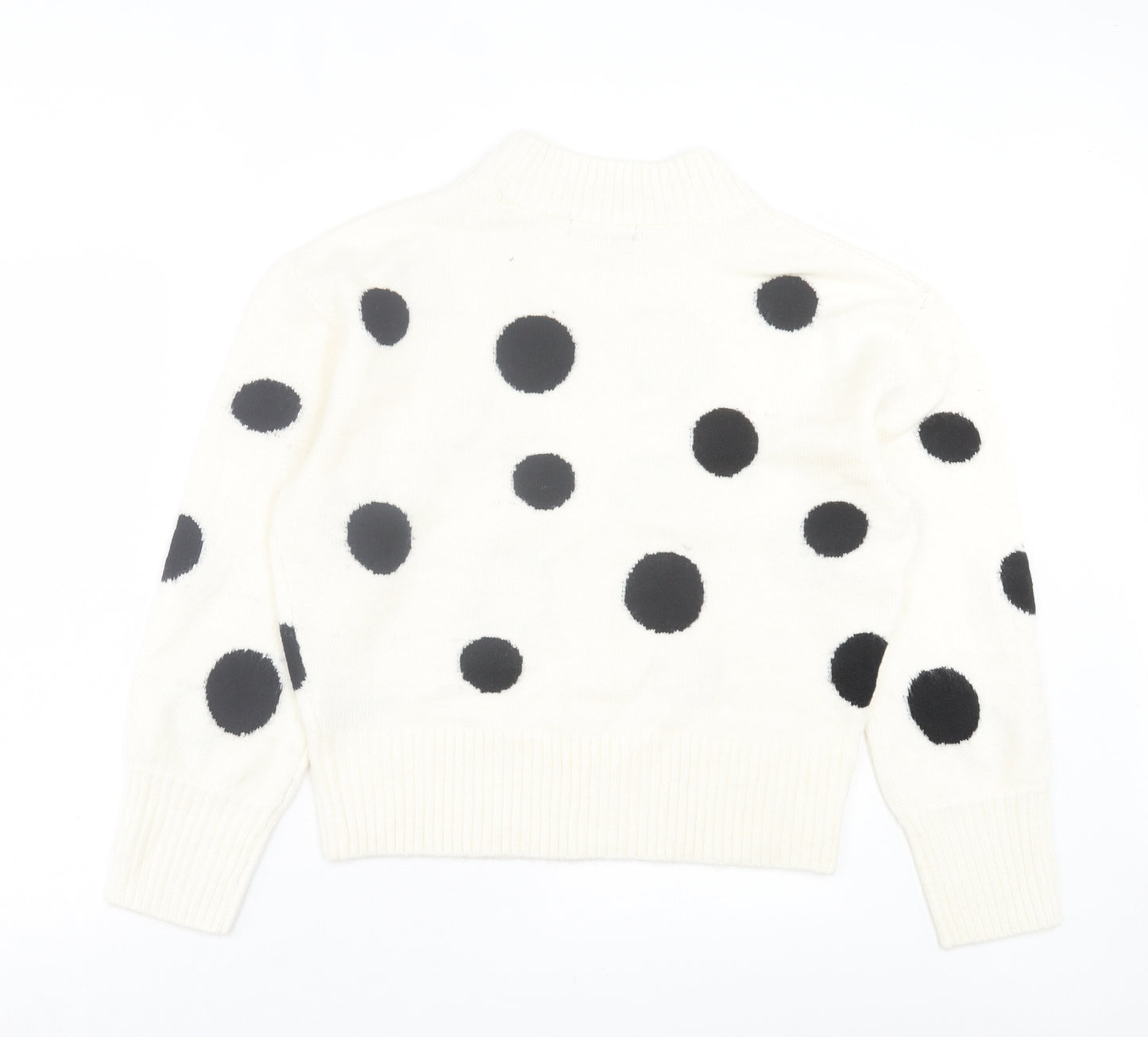 Marks and Spencer Womens White Round Neck Polka Dot Acrylic Pullover Jumper Size M