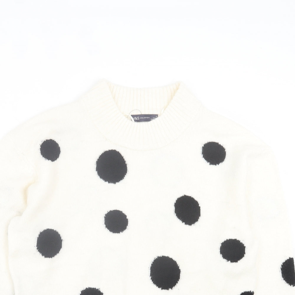 Marks and Spencer Womens White Round Neck Polka Dot Acrylic Pullover Jumper Size M