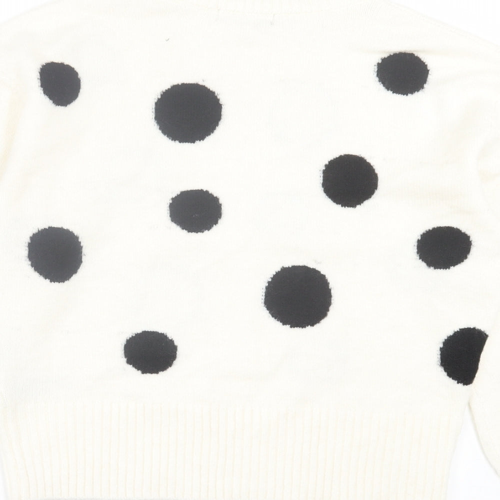 Marks and Spencer Womens White Round Neck Polka Dot Acrylic Pullover Jumper Size M