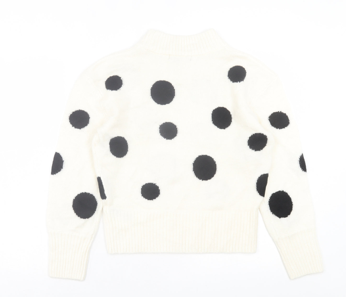 Marks and Spencer Womens White Round Neck Polka Dot Acrylic Pullover Jumper Size S