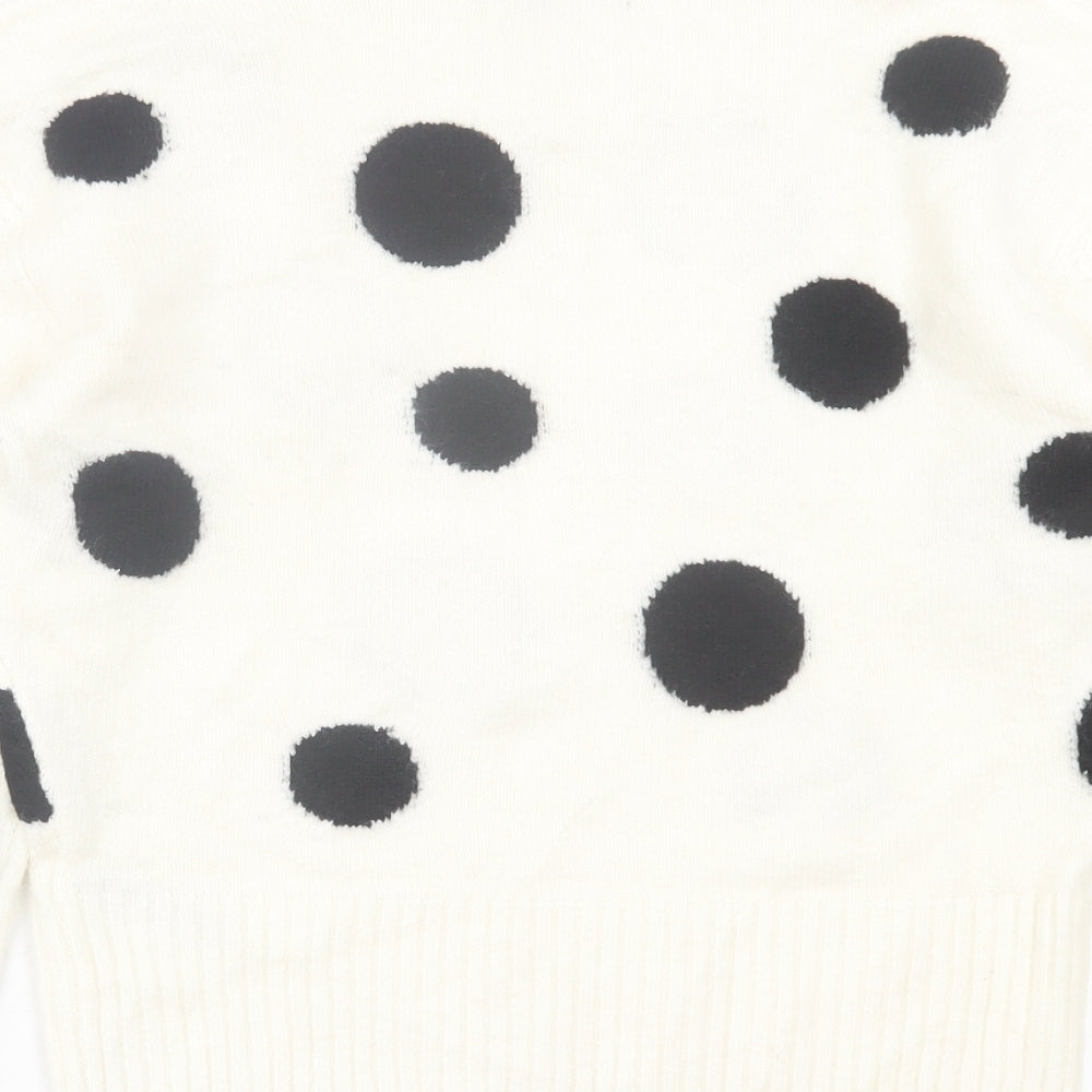 Marks and Spencer Womens White Round Neck Polka Dot Acrylic Pullover Jumper Size S