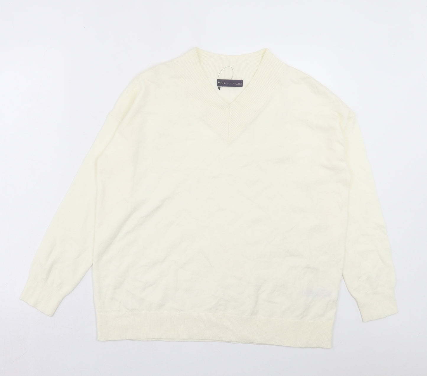 Marks and Spencer Womens Ivory V-Neck Viscose Pullover Jumper Size M