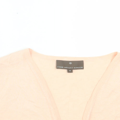Fenn Wright Manson Womens Pink V-Neck Cotton Cardigan Jumper Size 16