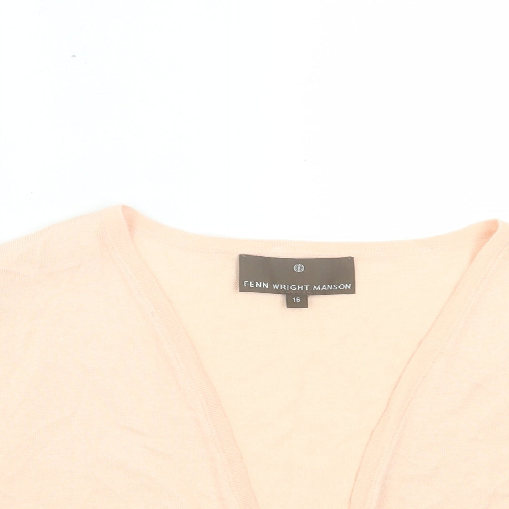 Fenn Wright Manson Womens Pink V-Neck Cotton Cardigan Jumper Size 16