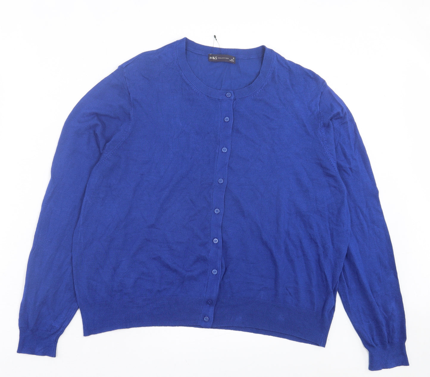 Marks and Spencer Womens Blue Crew Neck Viscose Cardigan Jumper Size 22