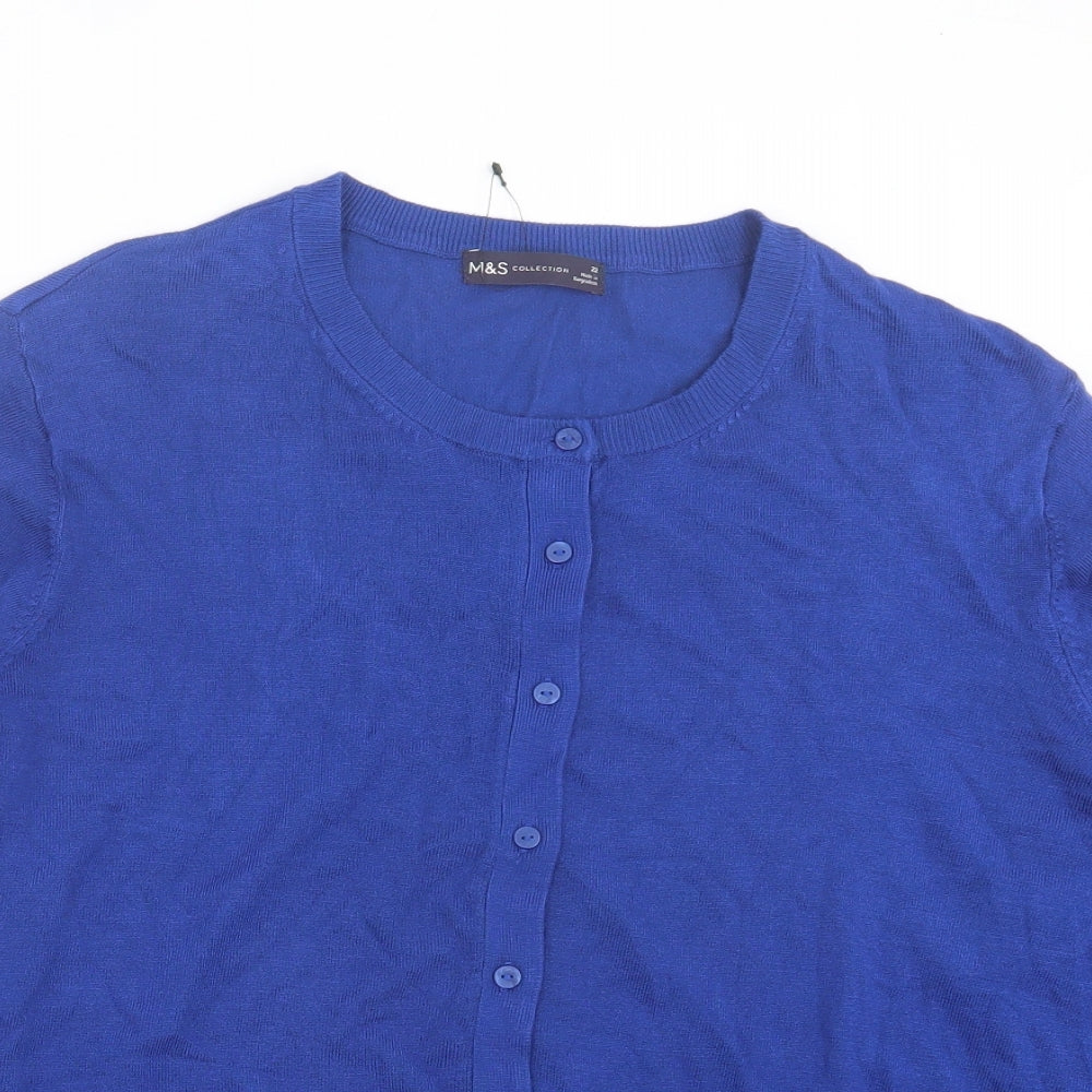 Marks and Spencer Womens Blue Crew Neck Viscose Cardigan Jumper Size 22