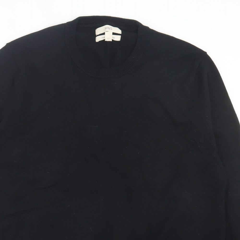 Marks and Spencer Mens Black Crew Neck Cotton Pullover Jumper Size L