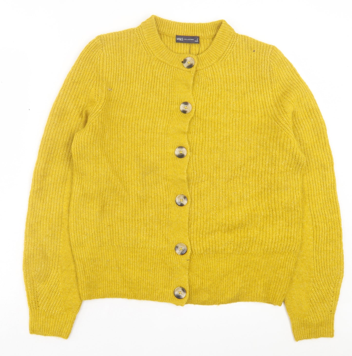 Marks and Spencer Womens Yellow Crew Neck Acrylic Cardigan Jumper Size 12
