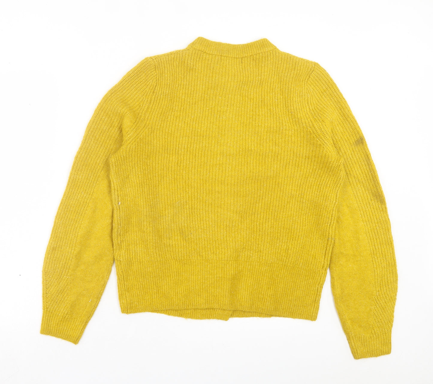 Marks and Spencer Womens Yellow Crew Neck Acrylic Cardigan Jumper Size 12