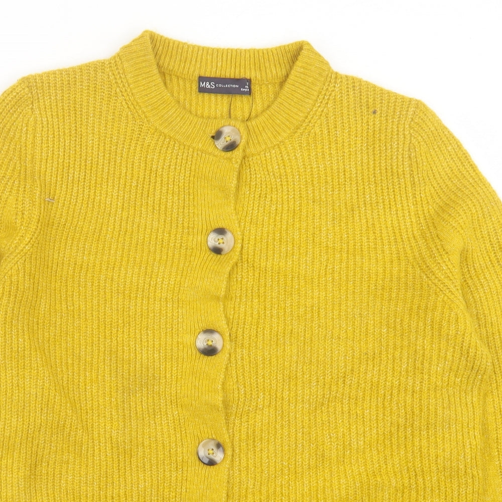 Marks and Spencer Womens Yellow Crew Neck Acrylic Cardigan Jumper Size 12