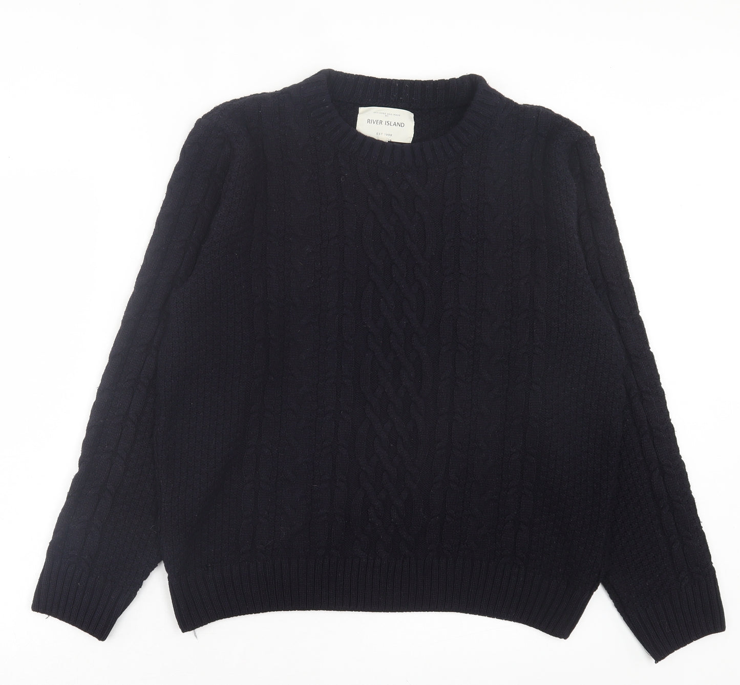 River Island Mens Blue Crew Neck Acrylic Pullover Jumper Size M