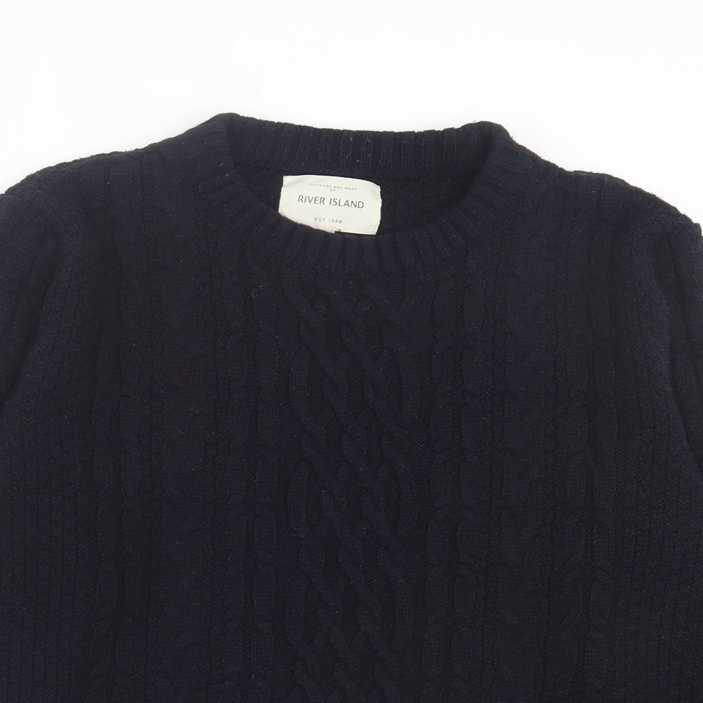 River Island Mens Blue Crew Neck Acrylic Pullover Jumper Size M