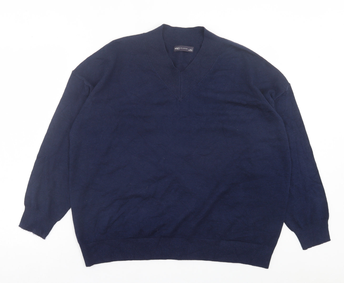 Marks and Spencer Womens Blue V-Neck Viscose Pullover Jumper Size L