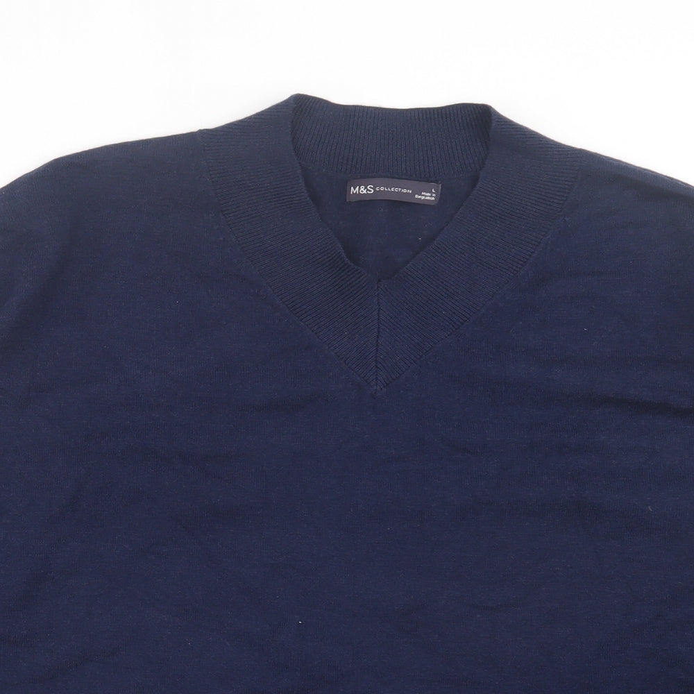 Marks and Spencer Womens Blue V-Neck Viscose Pullover Jumper Size L