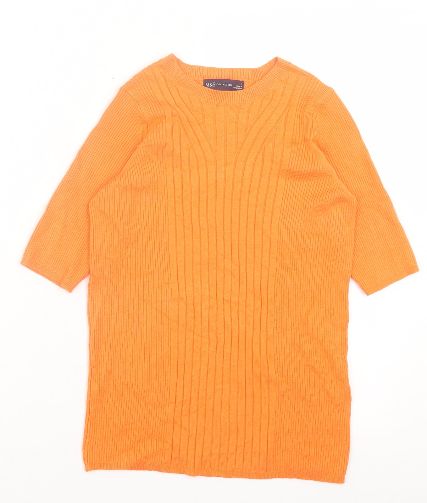 Marks and Spencer Womens Orange Viscose Basic T-Shirt Size M Crew Neck