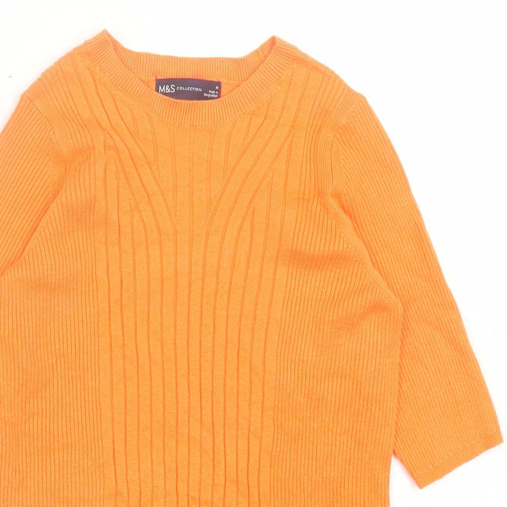 Marks and Spencer Womens Orange Viscose Basic T-Shirt Size M Crew Neck