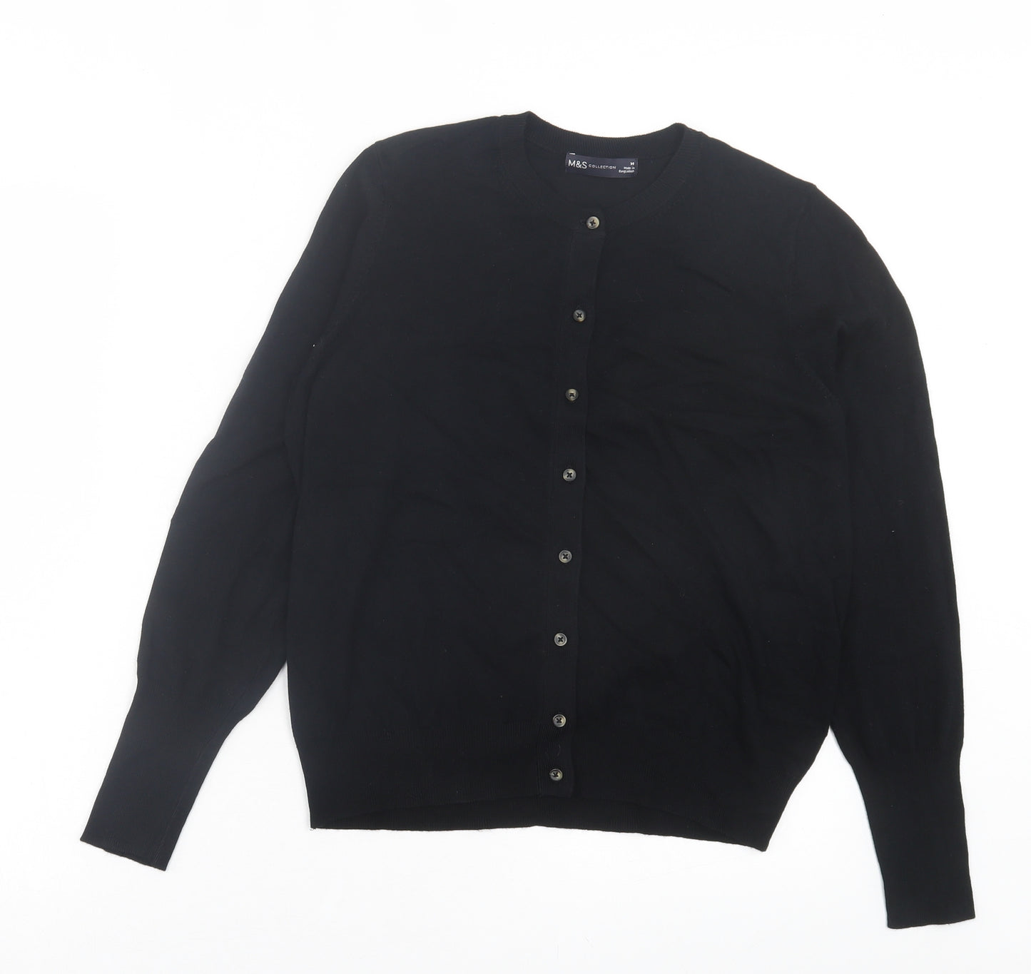 Marks and Spencer Womens Black Crew Neck Viscose Cardigan Jumper Size 14