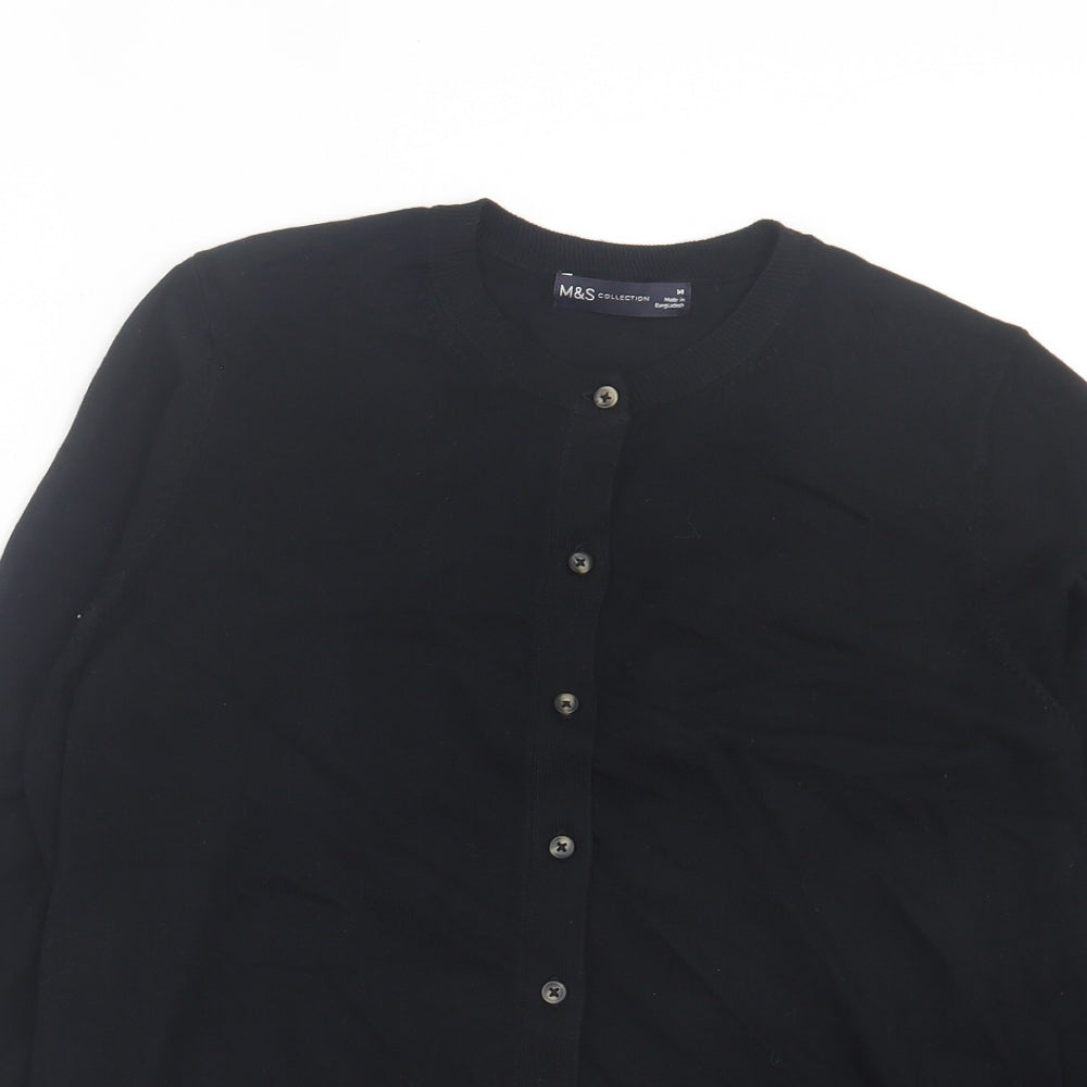 Marks and Spencer Womens Black Crew Neck Viscose Cardigan Jumper Size 14