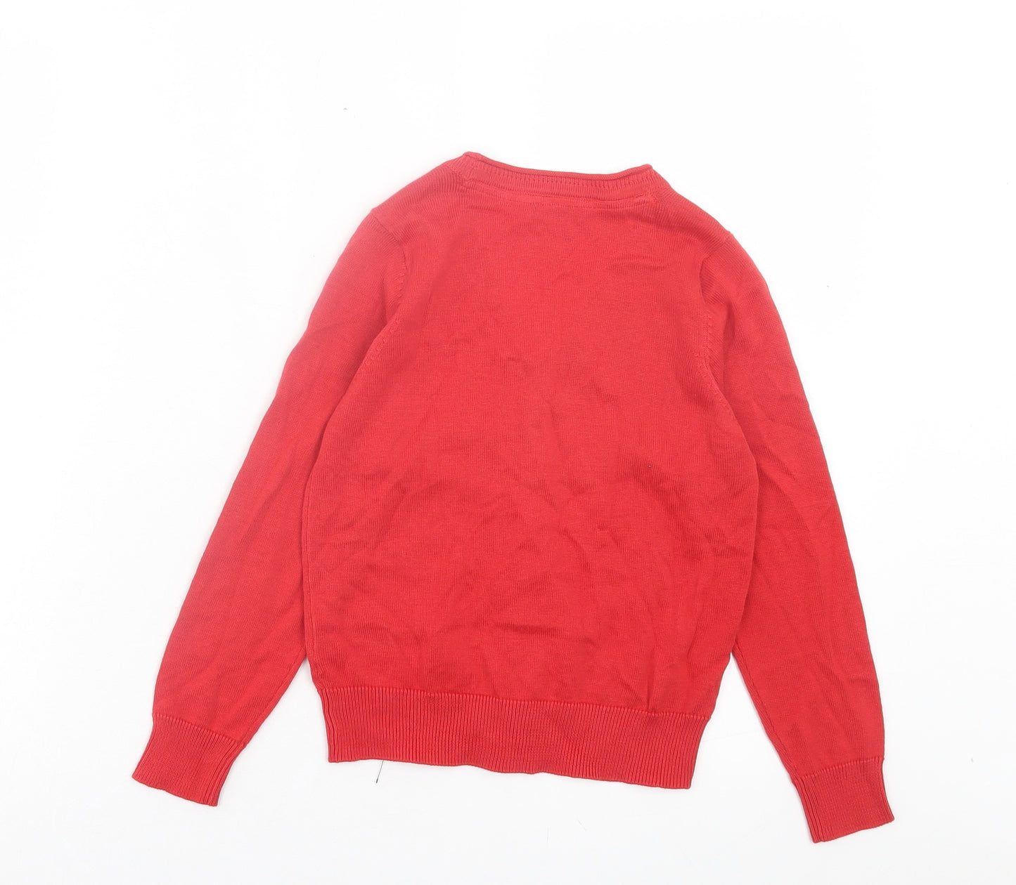 Marks and Spencer Girls Red V-Neck Cotton Cardigan Jumper Size 5 Years Button - School Wear