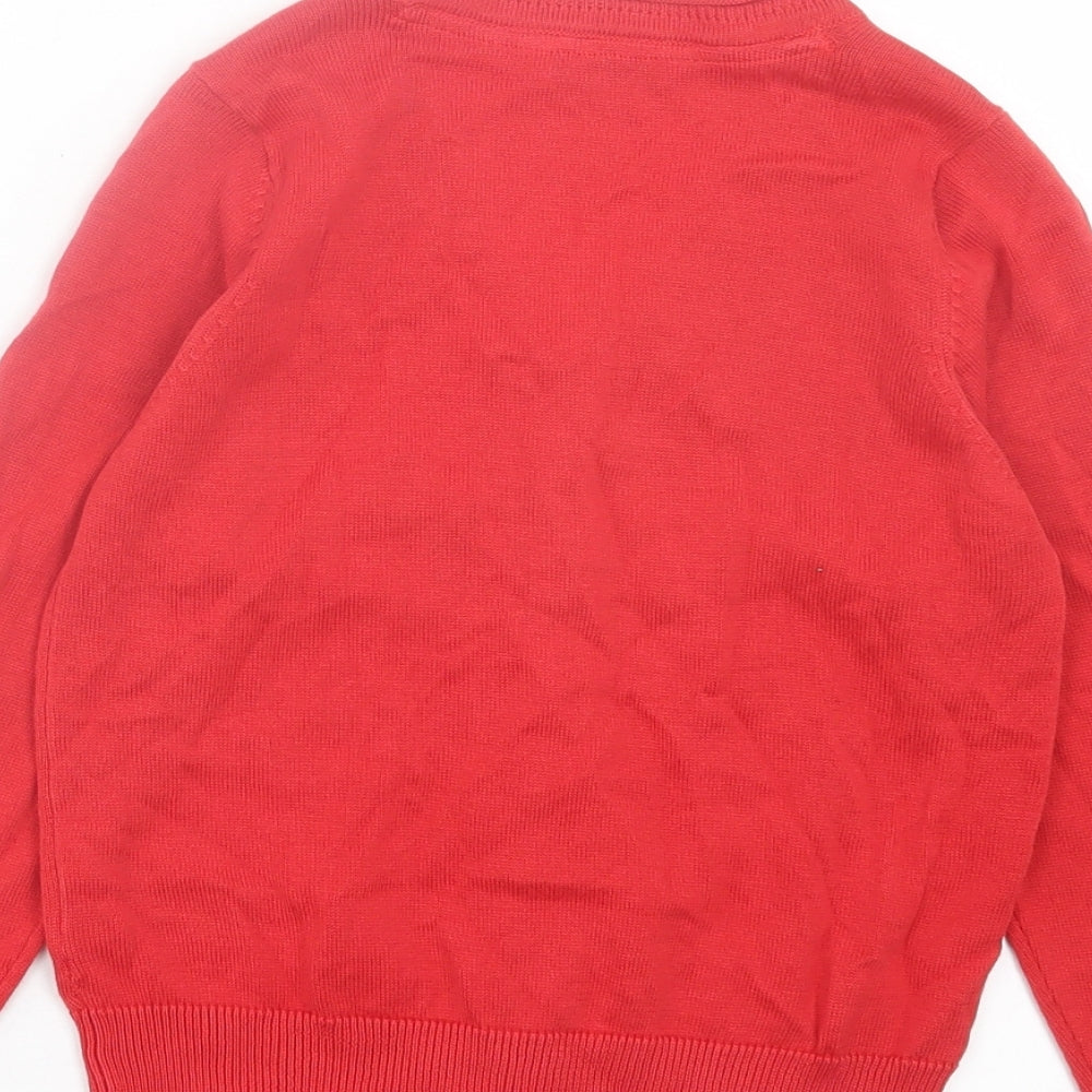 Marks and Spencer Girls Red V-Neck Cotton Cardigan Jumper Size 5 Years Button - School Wear