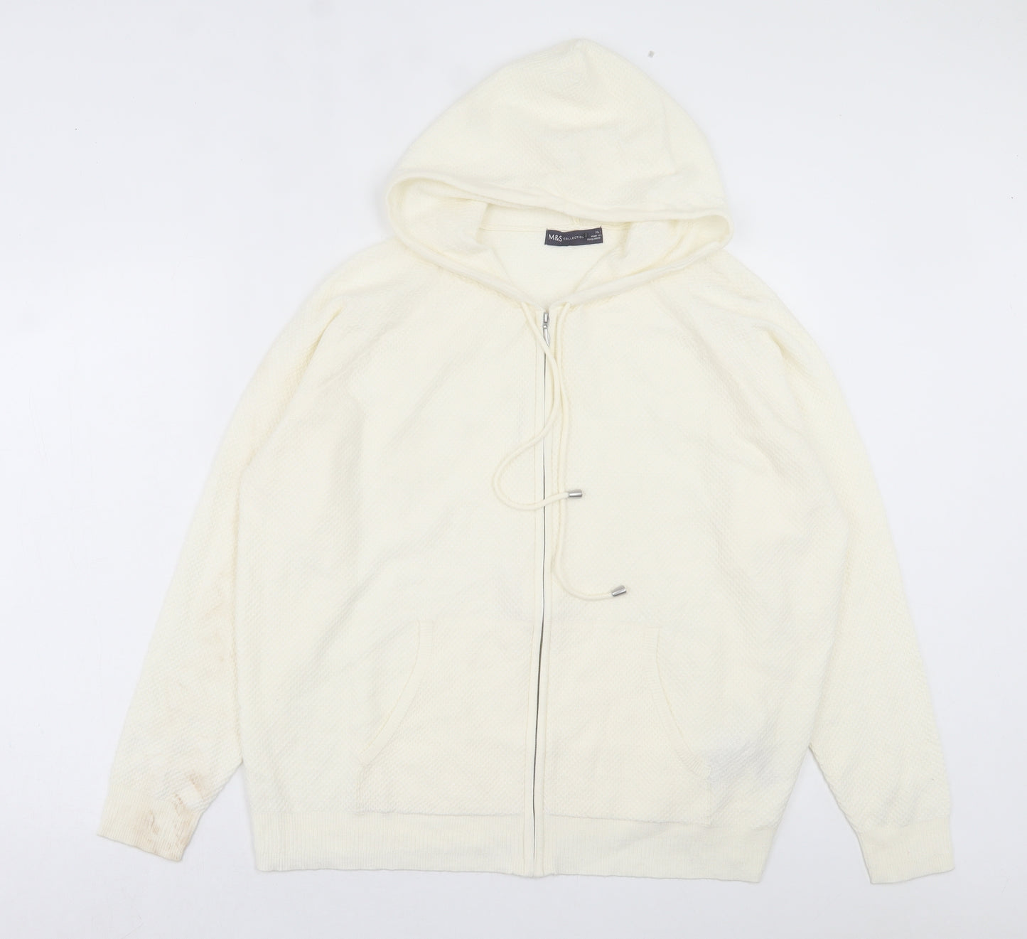 Marks and Spencer Womens Ivory Viscose Full Zip Hoodie Size XL Zip
